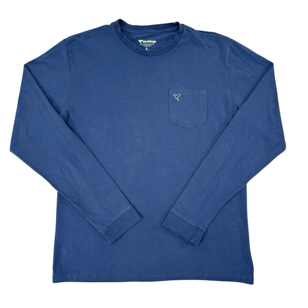 Birddogs Shirt Mens Size Large‎ Blue Long Sleeve Tee Stretch Casual Chest Pocket